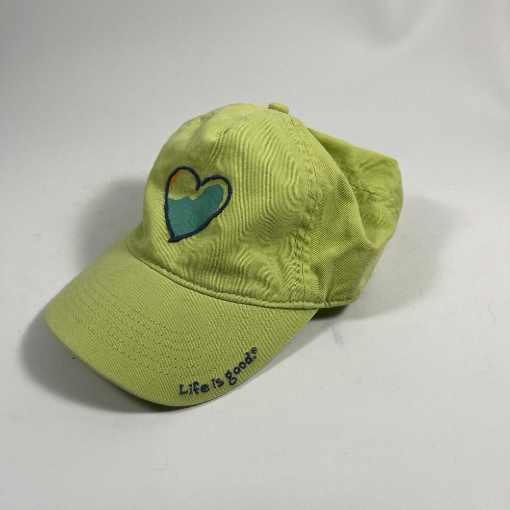 Life is Good Sunwashed Chill Baseball Cap Womens Lime Green Heart Casual